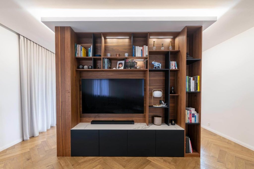Meuble TV bibliothèque sur mesure recto verso à Vendenheim