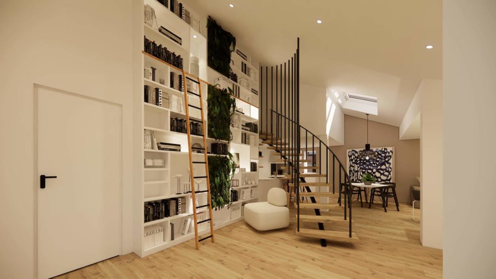 Rénovation d'intérieur de maison à Strasbourg avec projet de bibliothèque sur deux niveaux